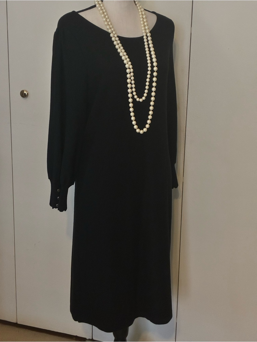 Talbots Black Long-Sleeve Scoop Neck Sheath Dress